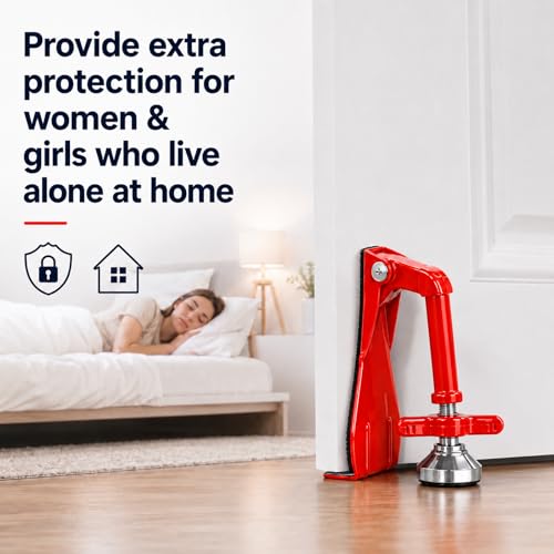 Portable Door Stopper Door Lock for Travel Anti Theft Door Blocker (Red)