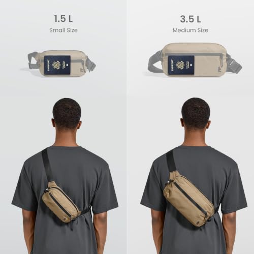 1.5L Sling Bag with RFID Blocking Crossbody Chest Pack for Men Women (Khaki / 1.5L)