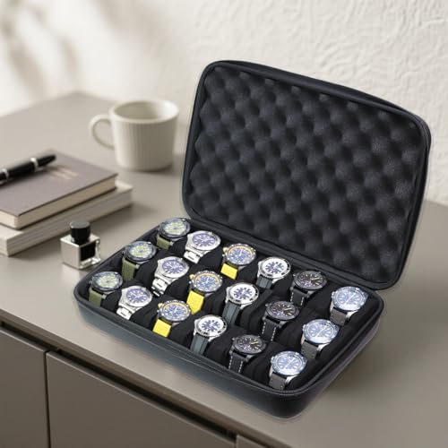 18 Slots Hard Watch Travel Case (Black-18 Slots / 18 Slots Nylon)