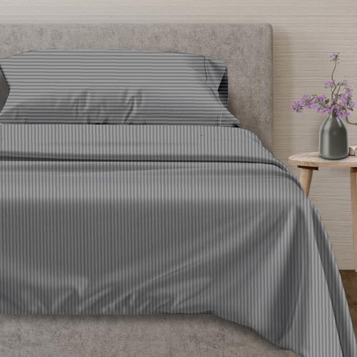 100% Egyptian Cotton Twin XL Size Sheets Set (Twin XL / 22 - Striped Dark Grey)