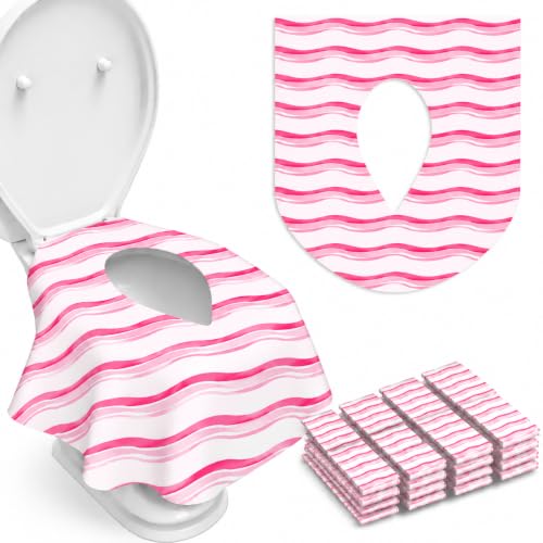 20 Pack Disposable Toilet Seat Covers (Pink Waves)