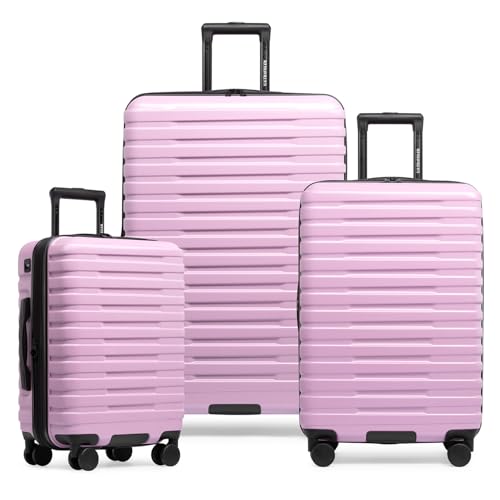 Boren Expandable Hardside Rugged Travel Luggage with 8 Spinner Wheels (3-Piece Set, USB Port in Carry-On / Lavender)