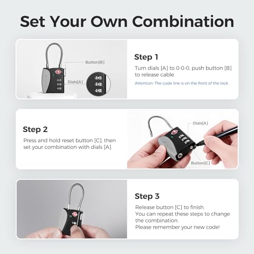 TSA Approved Travel Luggage Locks (Gray / 4 Pack)