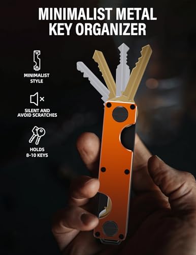 Key Organizer Key Holder Compact Key Case Minimalist Metal Key Chain Key Holder for Keychain Secures 8 (Orange)