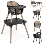 6-in-1 High Chair, Convertible Highchair for Babies and Toddlers/Kids Chair Table Set/Infant Feeding Chair w/Safety Harness, PU Leather Cushion & Removable Food Tray (Coffee) (Coffee)