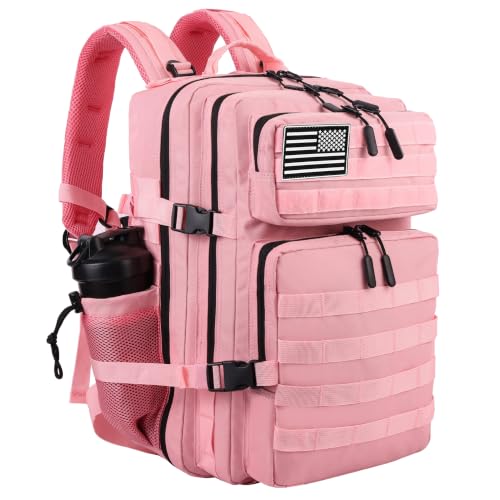 Military Tactical Backpack for Men and Women 45L Army 3 Days Assault Pack Bag Large Rucksack with Molle System Pink (Pink)