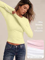 Womens Long Sleeve Shirts Basic Compression Tops Creamy Yellow S (Small / Creamy Yellow)