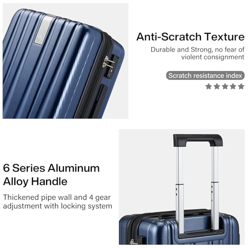 24 Inch Expandable Medium Checked Luggage with 8 Spinner Wheels (24 Inch EXT / Dark Blue)