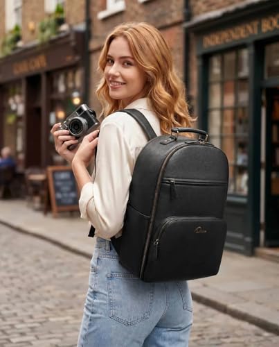 Camera Backpack Classic PU Leather for DSLR (Black / 20L)