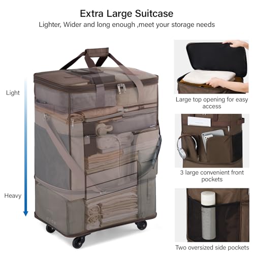 Expandable Collapsible Luggage with Wheels Suitcase (Coffee-1)