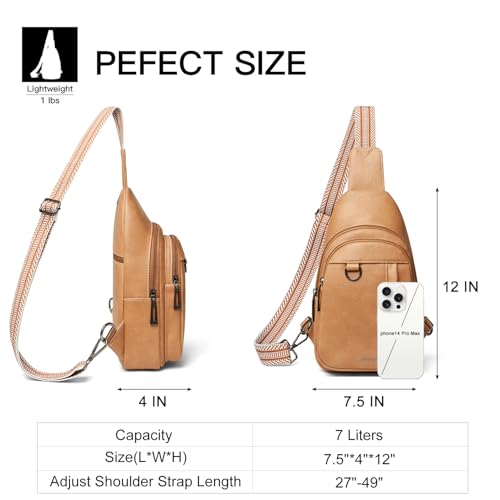 7L Sling Bag for Women Men Leather Small Sling Backpack Daypack Anti Theft Fanny Pack Crossbody Purse Travel (Regular Size-tan)