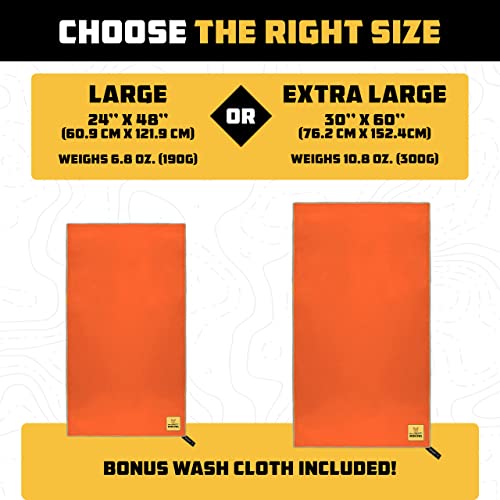 Microfiber Camping Towel (Orange / Large (24x48) + Washcloth (12x12))