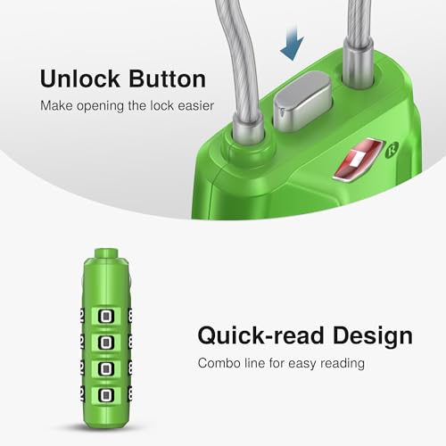 2 TSA Approved Luggage Locks 4 Digit Code Cable Lock Basic Green (Basic Green)