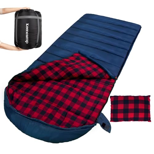0 Degree Sleeping Bag Cotton Flannel Winter Cold Weather for Adults XXL Sleeping Bag 4 Season Big and Tall with Pillow Compression Sack (NAVY_R)