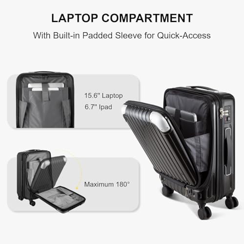 Carry on Luggage 22x14x9 Airline Approved (Black / 20 Inch)