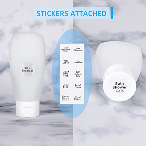 TSA Approved Travel Bottles Set for Toiletries Travel Size Containers Kit 4 Pack Portable Leak Proof Refillable Squeeze Cosmetic Airplane Essential Shampoo Hair Conditioner Body Lotion Bath Shower Gel (White 60ml)