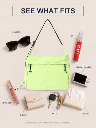 20L Crossbody Tote Bag Large Capacity Lightweight Hobo Shoulder Sling Bags for Gym Shopping Beach Travel (Shadow Lime)