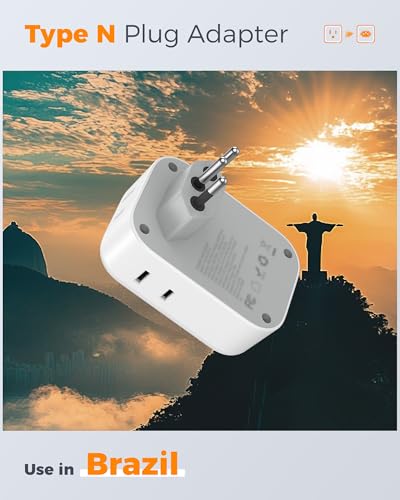 Brazil Plug Adapter 2 Pack (White grey-Type N)