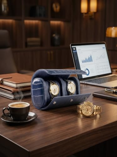 2 Watch Travel Case (Navy Blue / 2 Slot)