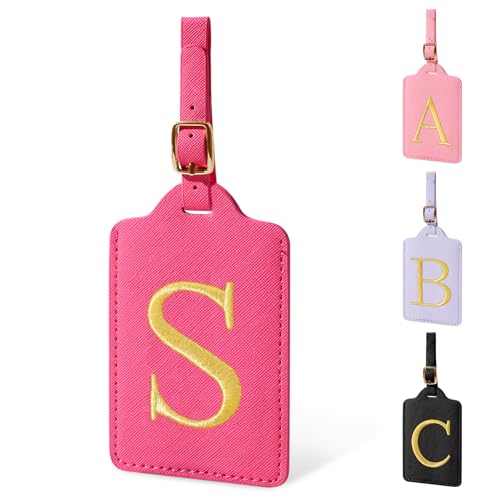 Personalized Initial Luggage Tags for Suitcase (Rose Leather,glod Letter / S)
