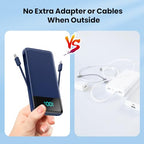 Portable Charger for iPhone with Built in Cables and Wall Plug (Dark Blue)