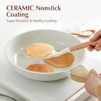 9.5Inch Nonstick Ceramic Frying Pan with Lid (White Ceramic / 9.5 Inch)