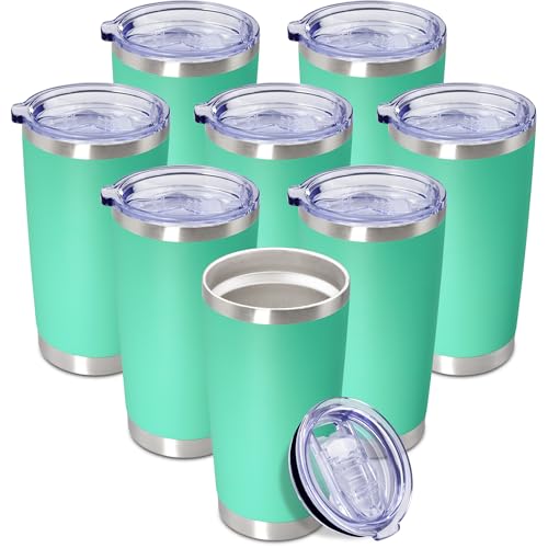 20oz Tumbler Insulated Coffee Tumblers with Lid StainlessSteel LightBlue 8P (Light Blue)