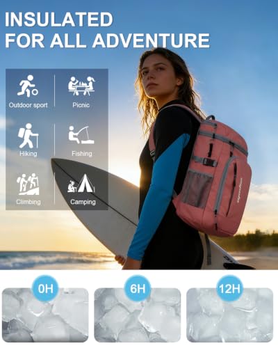 Cooler Backpack Insulated Leak Proof for Women Men Soft Cooler Bag (36 Cans / Leather Coral)