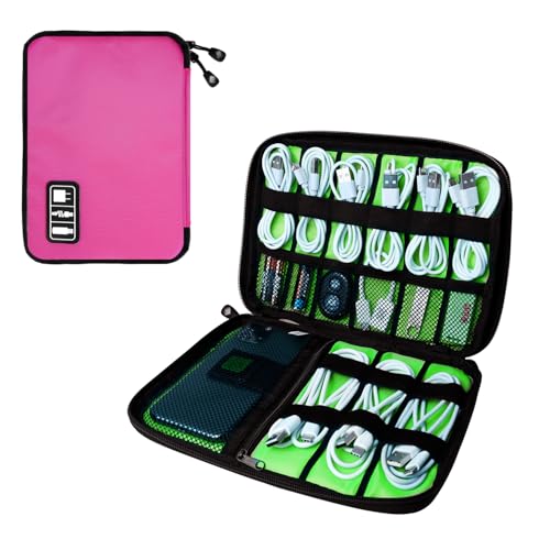 Portable Electronic Organizer Case (C-Rose Red-Green / Single Layer)