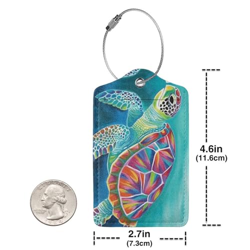 Sea Turtle Leather Luggage Tag with Stainless Steel Ring (1 PCS / Sea Turtle3)