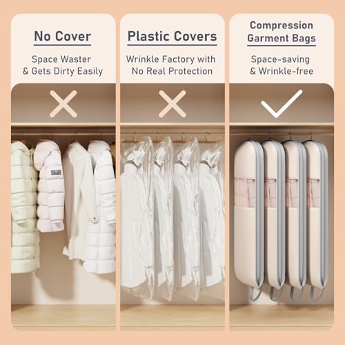 2 Pack 43" Garment Bags for Hanging Clothes (Beige Gray / 43" 2 Pack)