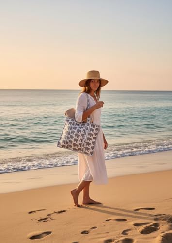 100% Cotton Quilted Tote Bag For Women (White Gray Elephant Print)