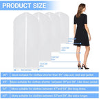 Suit Bags for Closet Storage Garment Bag 24"x 40"Clear Garment Bags for Hanging Clothes Plastic Waterproof Suit Cover Bag with Zipper for Coats (White / 24''X60'')