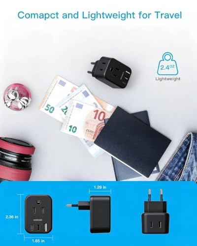 Black European Travel Plug Adapter (Type C - Most of Europe(Black))
