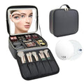 Travel Makeup Bag with LED Mirror and 10x magnifying glass with 3 Lighted Settings (Black / With LED Mirror and 10x Magnifying Glass)
