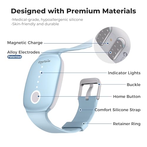 Fashion FDA Cleared Relieve Nausea Electrode Stimulator Morning Sickness Motion Travel Sickness Vomit Relief Rechargeable No Gel Drug Free Wrist Bands Without Side Effects (Blue)