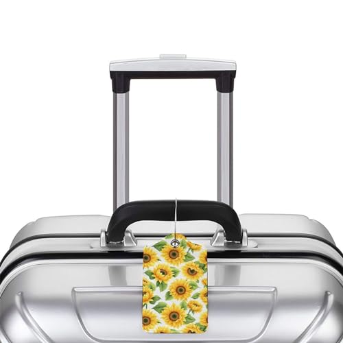 Lovely Sunflower Leather Luggage Tag with Stainless Steel Ring (2 PCS / Lovely Sunflower)