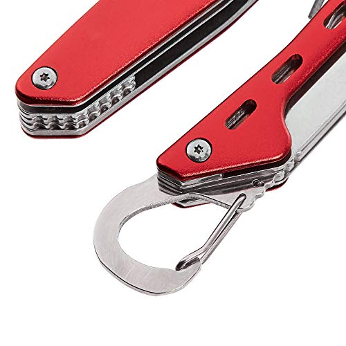 10-in-1 Stainless Steel Multitool for Hiking and Survival Gear with Needlenose Pliers, Wire Cutter, Saw, Safety Lock, Nylon Sheath, Red (10-in-1 / Red)