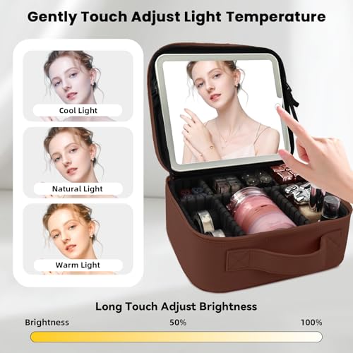 Makeup Bag with Mirror (Dark Brown / Makeup bag with LED lights)