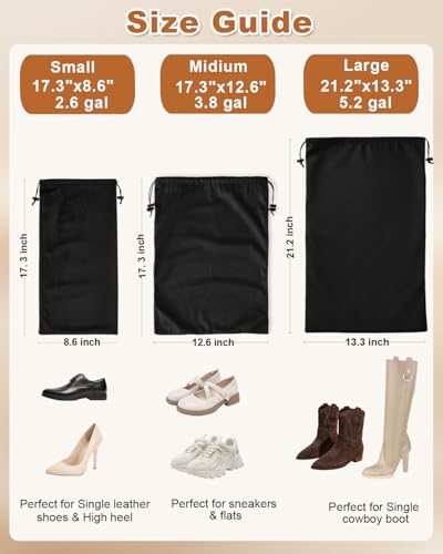 6 Pcs Single Shoe Bags for Travel (Black Beauty / 17.3"x8.6")