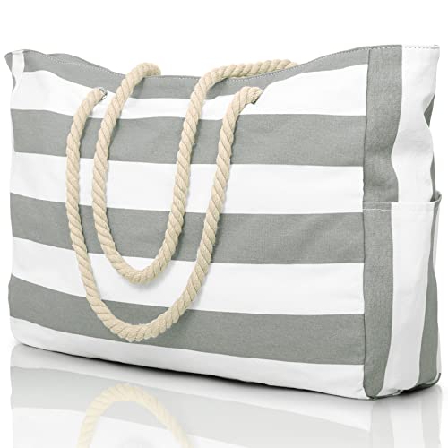 Beach Bags for Women Large Waterproof Beach Tote Bag Zipper Beach Bags Waterproof Sandproof Swim Pool Bag Large Tote (Light Grey)