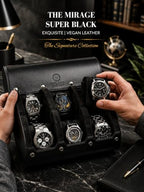 Watch Travel Case for Men Watch Roll for Travel Organizer and Display Watch Case (6-Slots / Black Black)