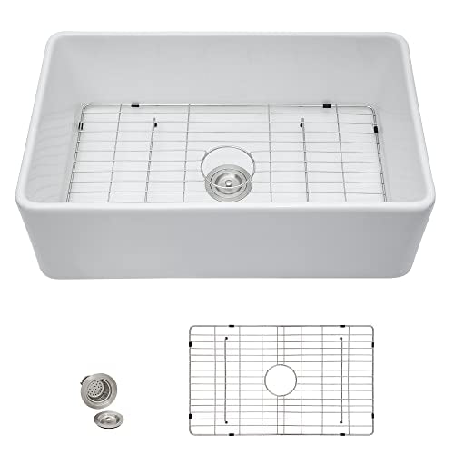33 Inch White Farmhouse Sink Reversible Apron Front (33"x20"x10" / White)