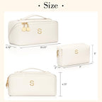 Initial Makeup Bag Personalized Gift for Women Teen Girls (Large Beige / S)