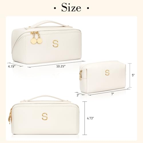 Initial Makeup Bag Personalized Gift for Women Teen Girls (Large Beige / S)