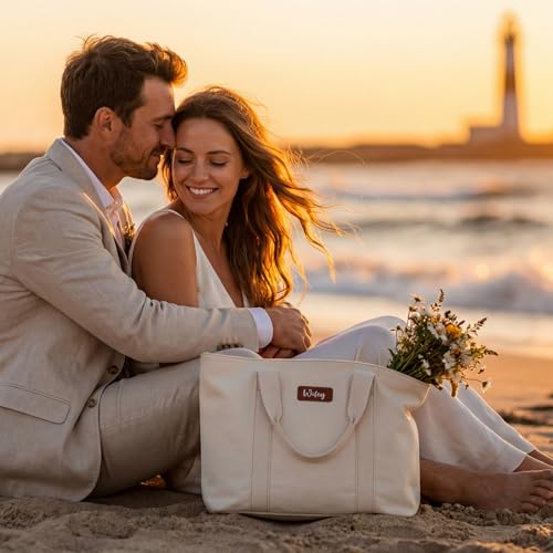 White Tote Bag Reusable Gift Bag Mrs Bag Wifey Tote Shower Bag Beach Bags Waterproof Sandproof ((#3) Wifey)
