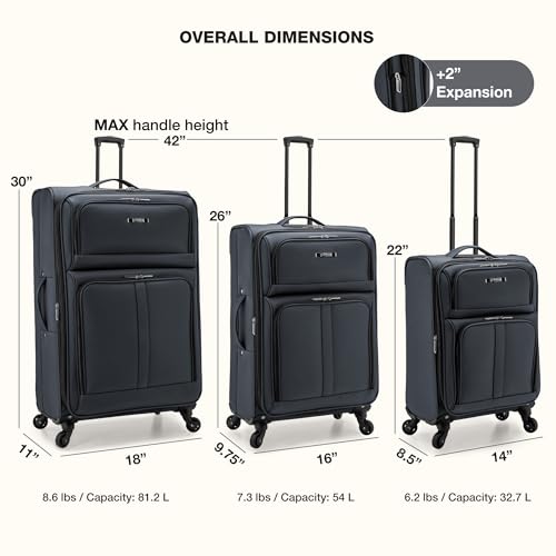 Anzio Softside Expandable Luggage with Spinner Wheels (Dark Grey / 3-Piece Set (22/26/30))