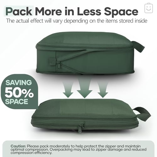 11 Set Compression Packing Cubes for Travel Essentials (Dark Green / 11 set)