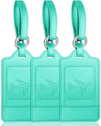 Leather Luggage Tags for Suitcases (Cyan)