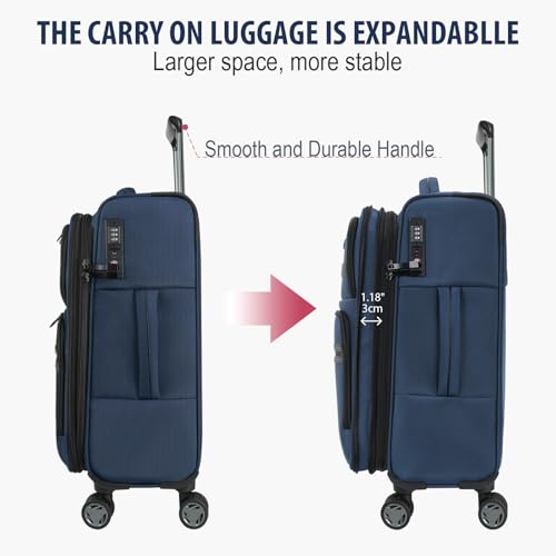 Softside Expandable checked Luggage with Front Business Pockets (Navy-24 / 24 inch)